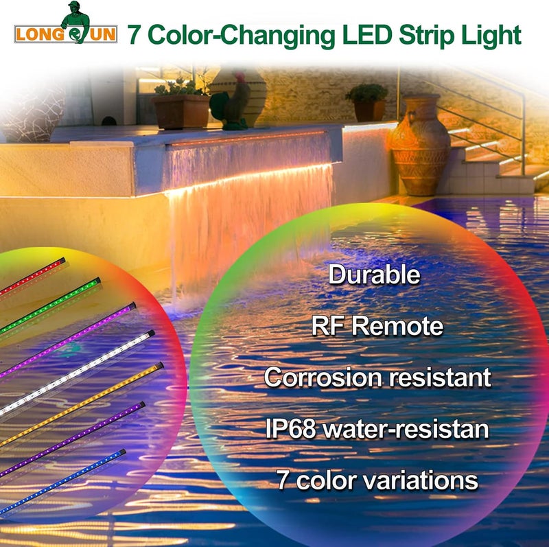 Longrun LED Strip Color Changing Garden Show Lights for Pond Spillway Waterfall, APP Control Waterproof Lighting Bar for Home Decoration Pool Fountain Landscape Lighting, Aquarium-11.22" - Image 4